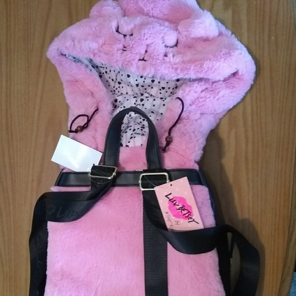 Betsey Johnson hoodie kitty backpack.